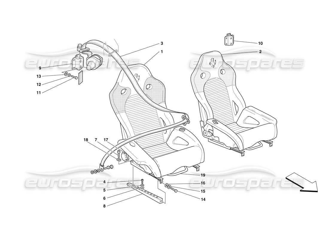 ferrari f50 sedili e cinture di sicurezza -non per gli usa- diagramma delle parti