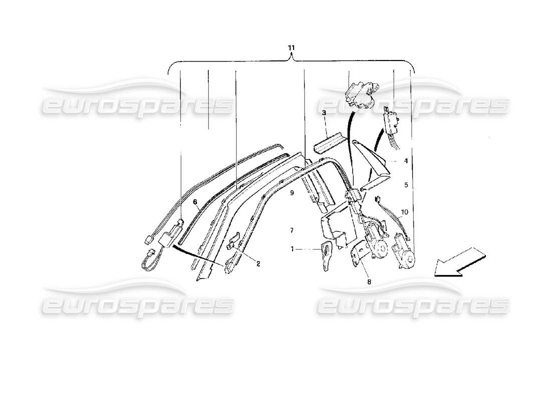 ferrari 512 m sistema di cinture di sicurezza passive -valido per gli usa- diagramma delle parti