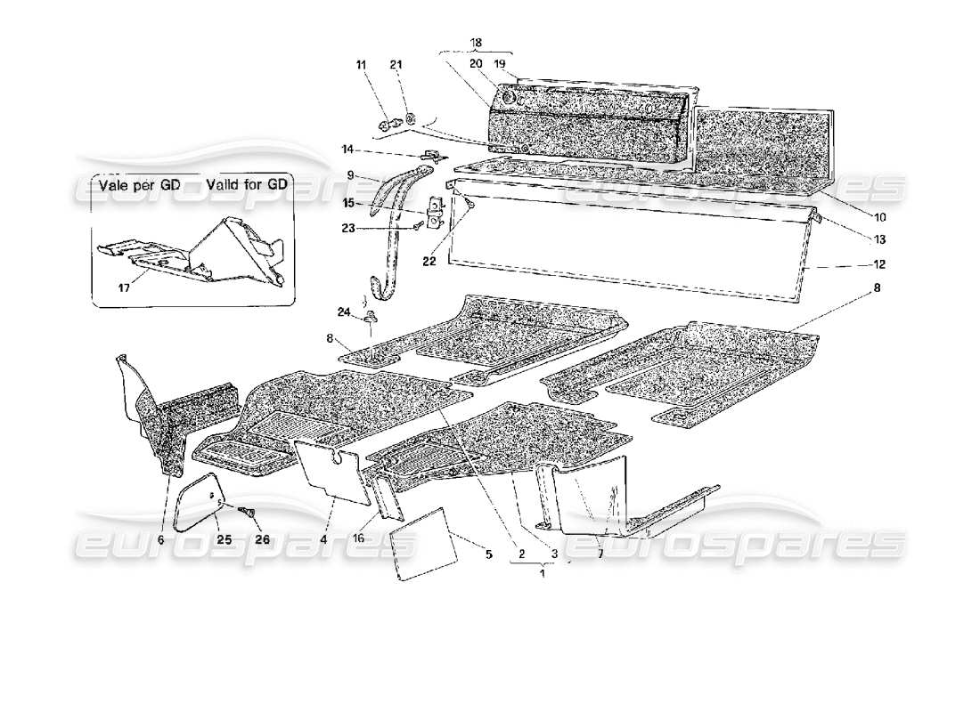 ferrari 512 m diagramma delle parti dei tappeti