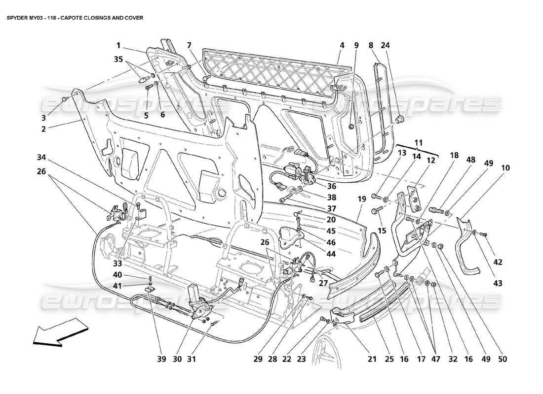 maserati 4200 spyder (2003) schema parte chiusure e rivestimenti capote