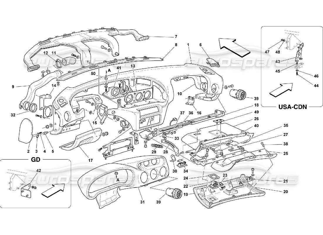 ferrari 550 maranello pannello degli strumenti diagramma delle parti