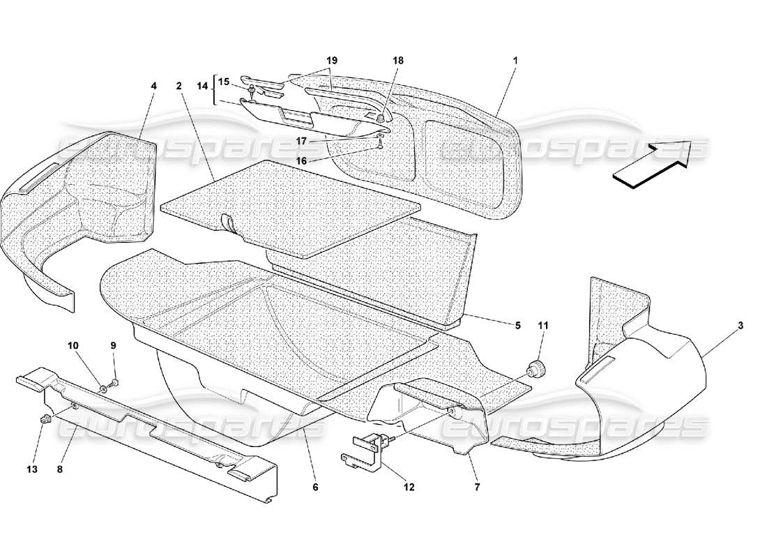 ferrari 550 maranello tappezzeria del bagagliaio diagramma delle parti