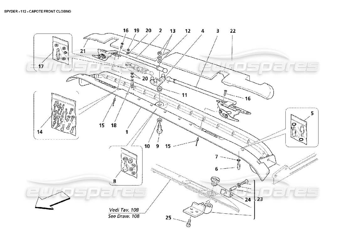 maserati 4200 spyder (2002) schema della parte di chiusura anteriore della capote