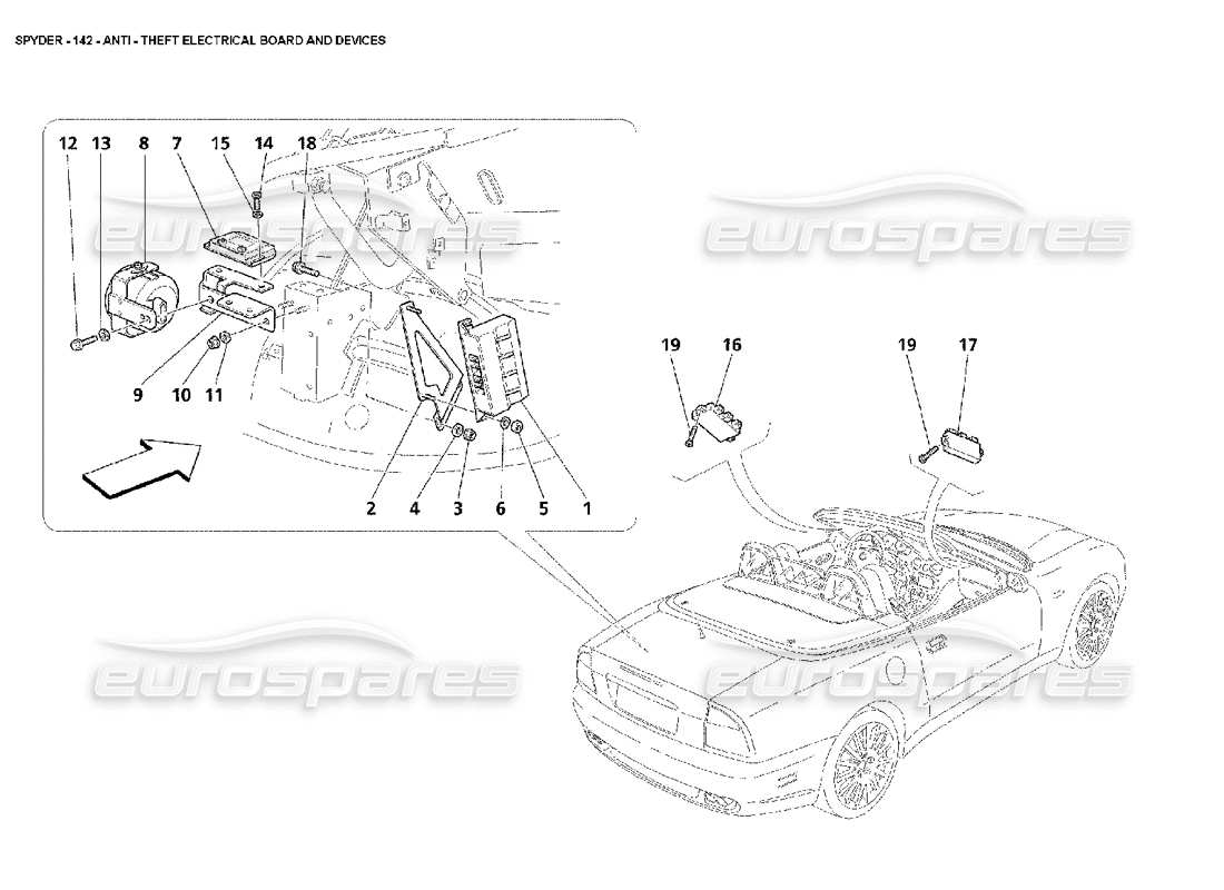 maserati 4200 spyder (2002) quadri e dispositivi elettrici antifurto diagramma delle parti