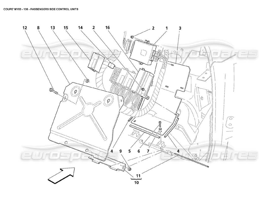 maserati 4200 coupe (2003) schema delle parti delle unità di controllo lato passeggero