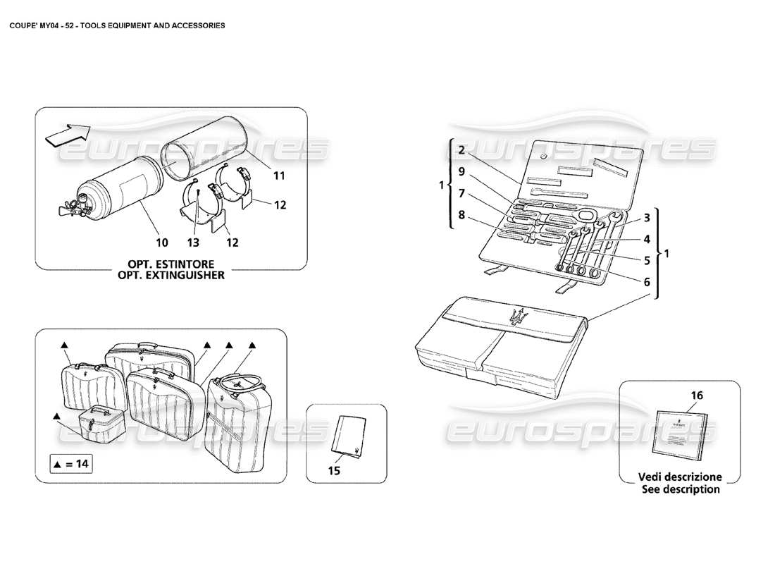 maserati 4200 coupe (2004) strumenti attrezzature e accessori diagramma delle parti