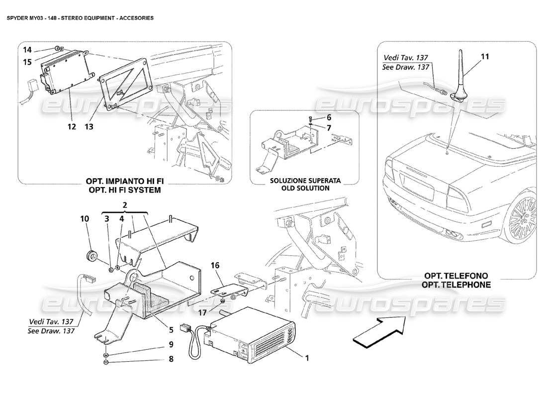 maserati 4200 spyder (2003) diagramma delle parti degli accessori stereo per auto