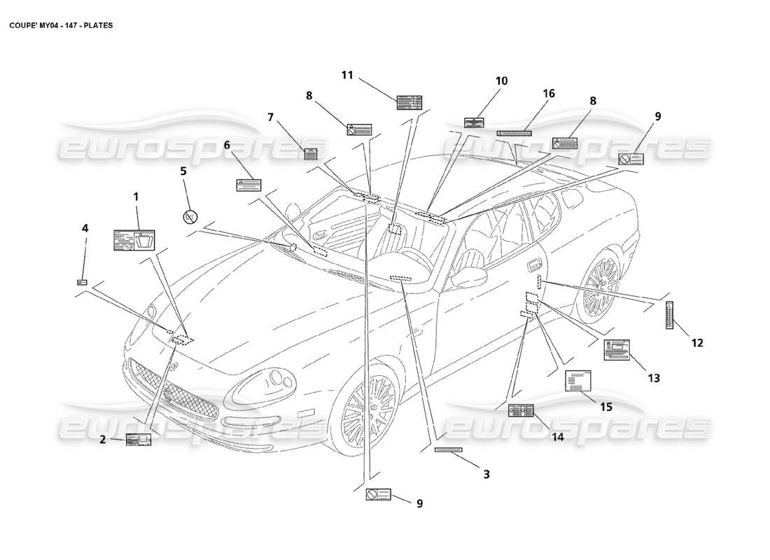 maserati 4200 coupe (2004) diagramma delle parti delle piastre