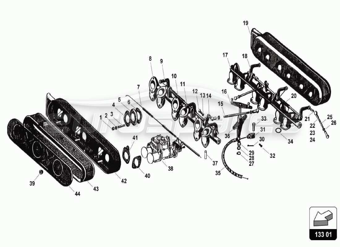 un diagramma delle parti dal catalogo delle parti lamborghini 350