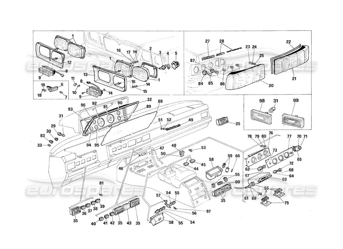 un diagramma delle parti dal catalogo delle parti maserati quattroporte (1967-1979)