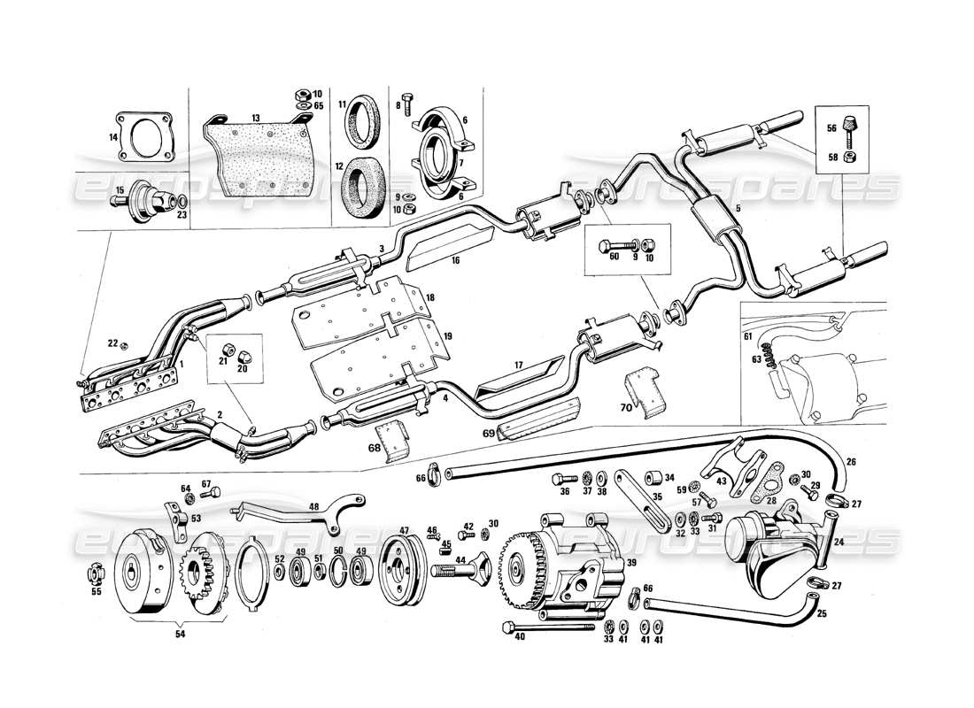 un diagramma delle parti dal catalogo delle parti maserati quattroporte (1967-1979)