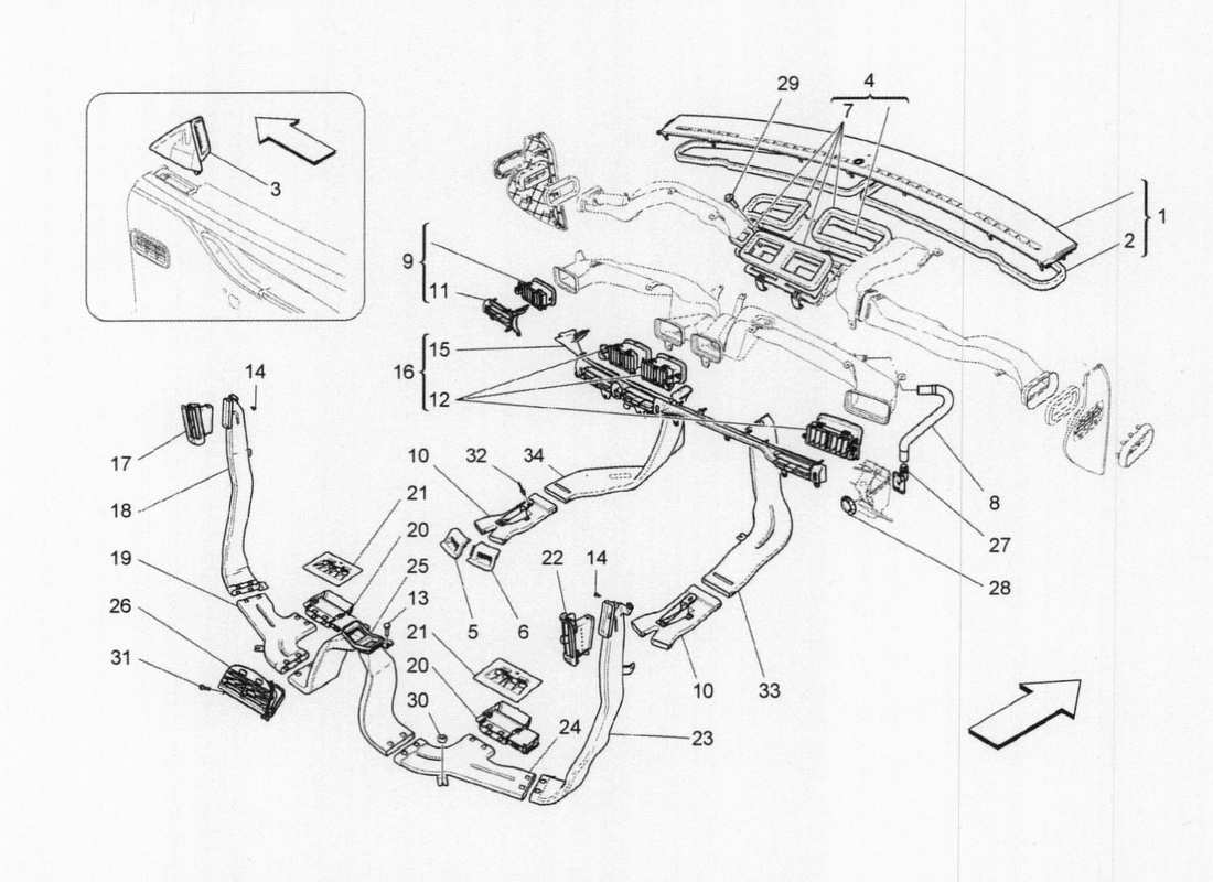 un diagramma delle parti dal QTP Maserati. Catalogo ricambi V6 3.0 TDS 275bhp 2017