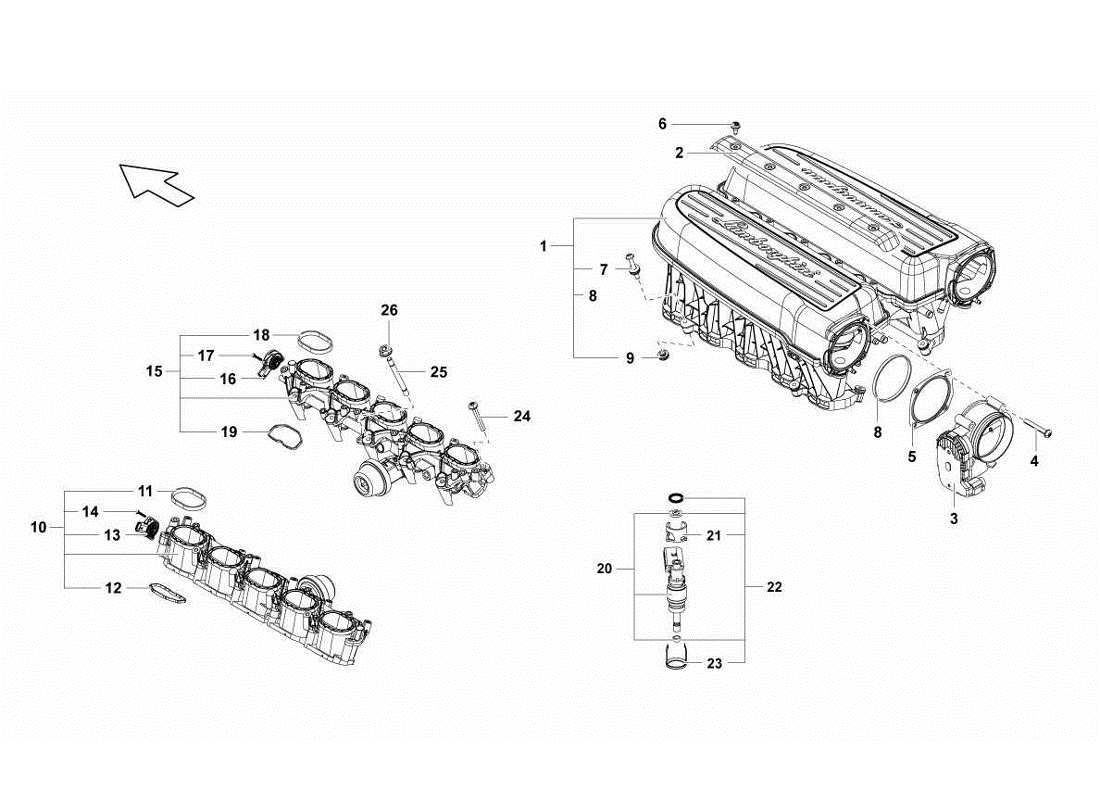 un diagramma delle parti dal catalogo delle parti di aggiornamento Lamborghini Gallardo LP560-4s
