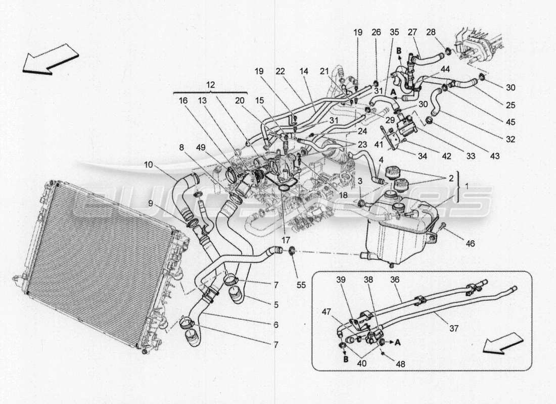 un diagramma delle parti dal QTP Maserati. V8 3.8 530bhp 2014 Catalogo ricambi auto
