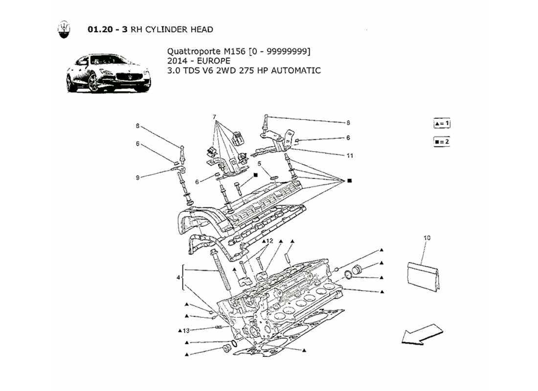 un diagramma delle parti dal catalogo delle parti maserati qtp. v6 3.0 tds 275bhp 2014