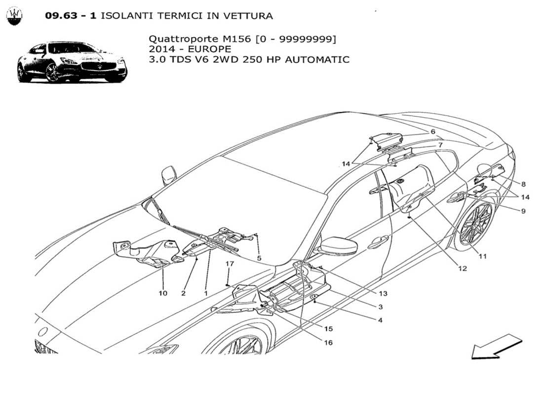 un diagramma delle parti dal catalogo delle parti maserati qtp. v6 3.0 tds 250bhp 2014