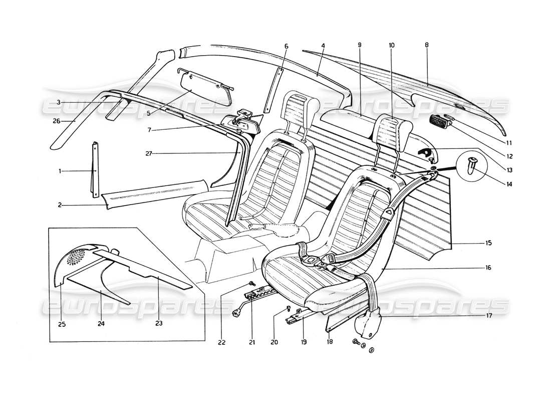 un diagramma delle parti dal catalogo delle parti ferrari 246 dino (1975)