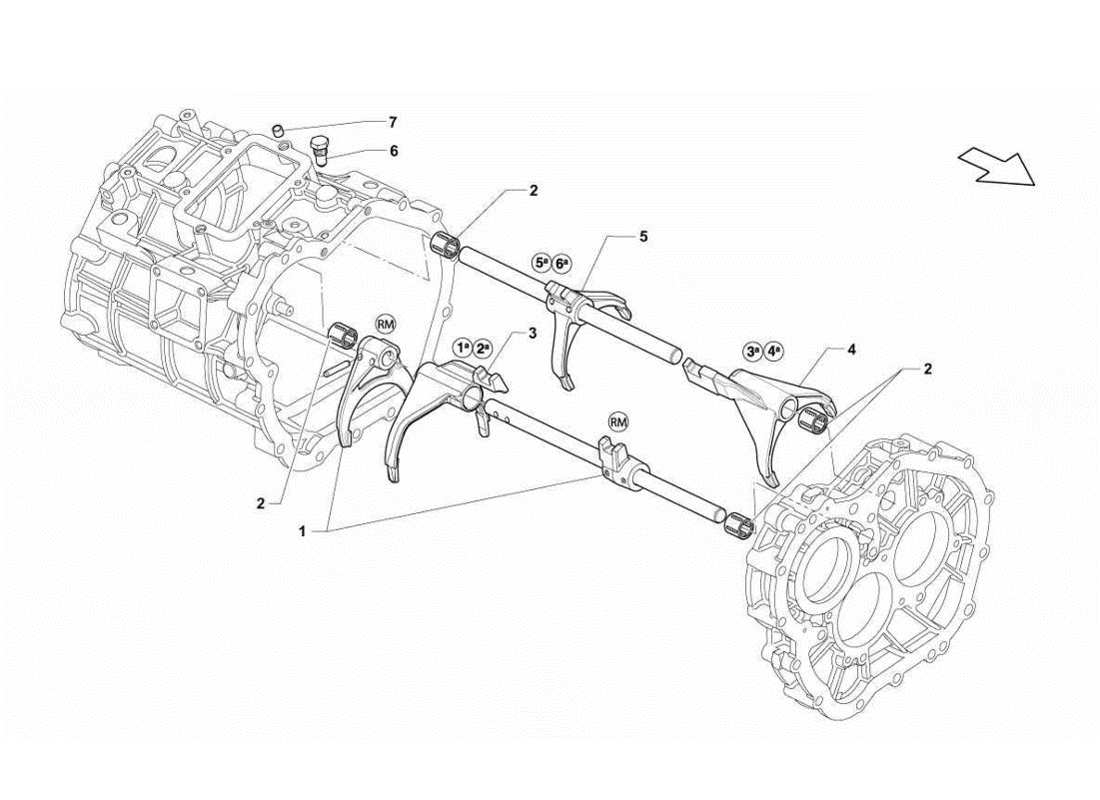 lamborghini gallardo lp560-4s update diagramma delle parti delle aste e delle forcelle del cambio