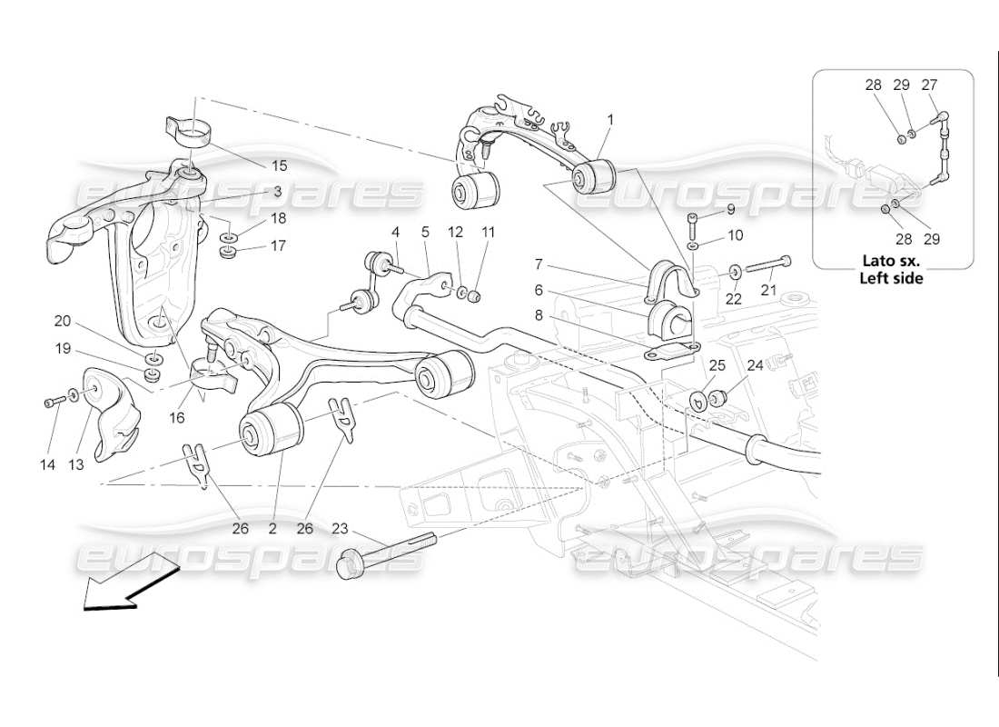 maserati qtp. (2009) 4.7 auto diagramma delle parti della sospensione anteriore