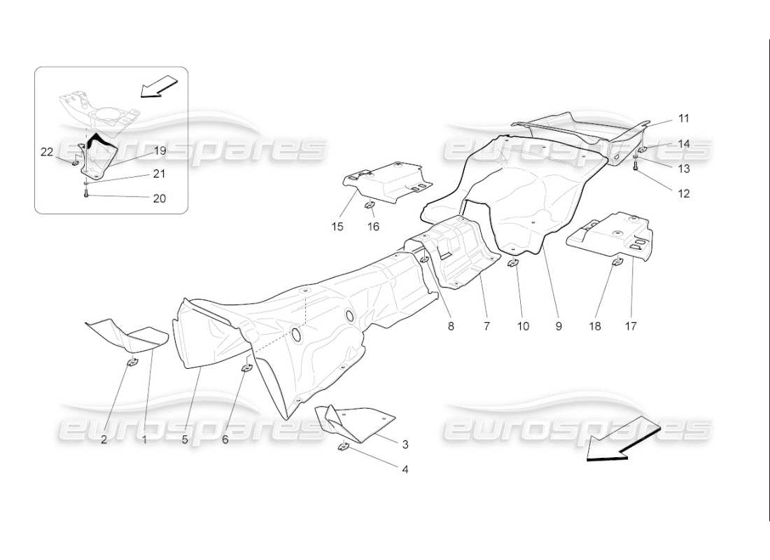 maserati qtp. (2009) 4.7 auto pannelli isolanti termici all'interno del diagramma delle parti del veicolo