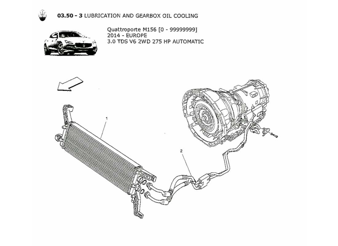 maserati qtp. v6 3.0 tds 275bhp 2014 diagramma delle parti di raffreddamento dell'olio del cambio e della lubrificazione