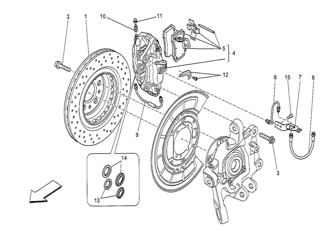 maserati qtp. v8 3.8 530bhp 2014 schema parziale dei dispositivi di frenatura sulle ruote posteriori
