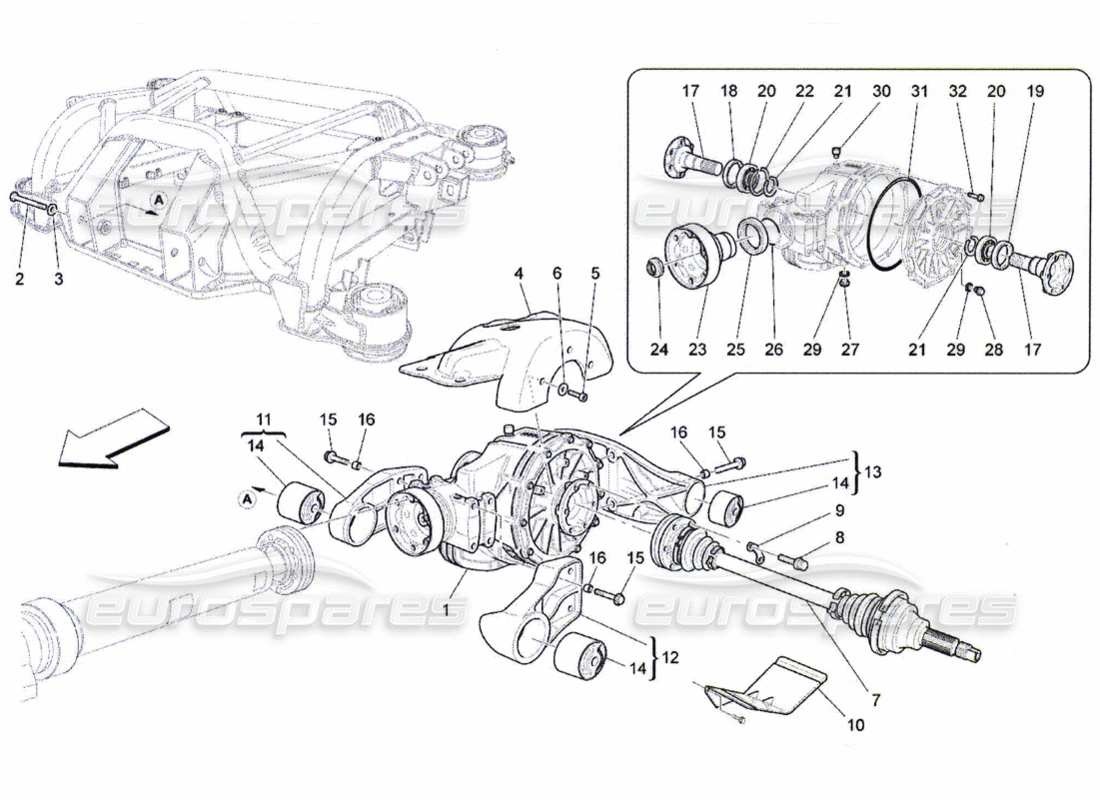 maserati qtp. (2010) 4.7 diagramma delle parti del differenziale e dei semiassi posteriori