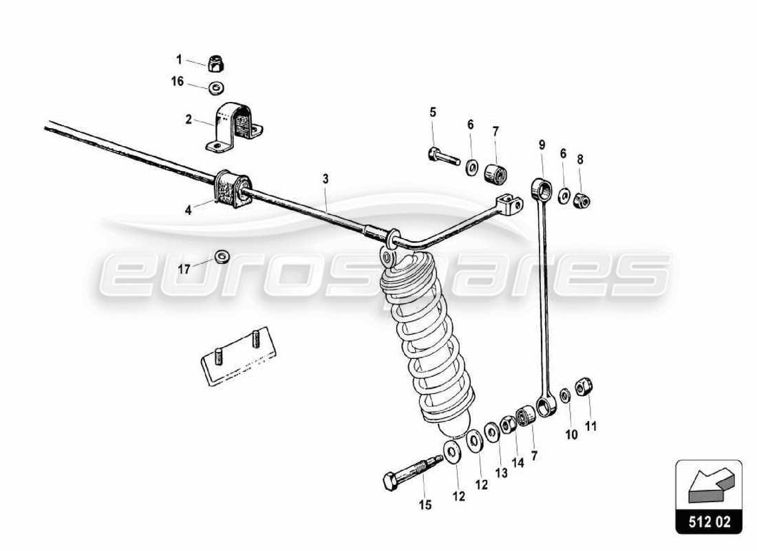 lamborghini miura p400s diagramma delle parti della sospensione posteriore