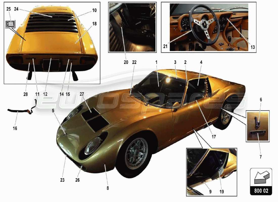 lamborghini miura p400s diagramma delle parti del corpo