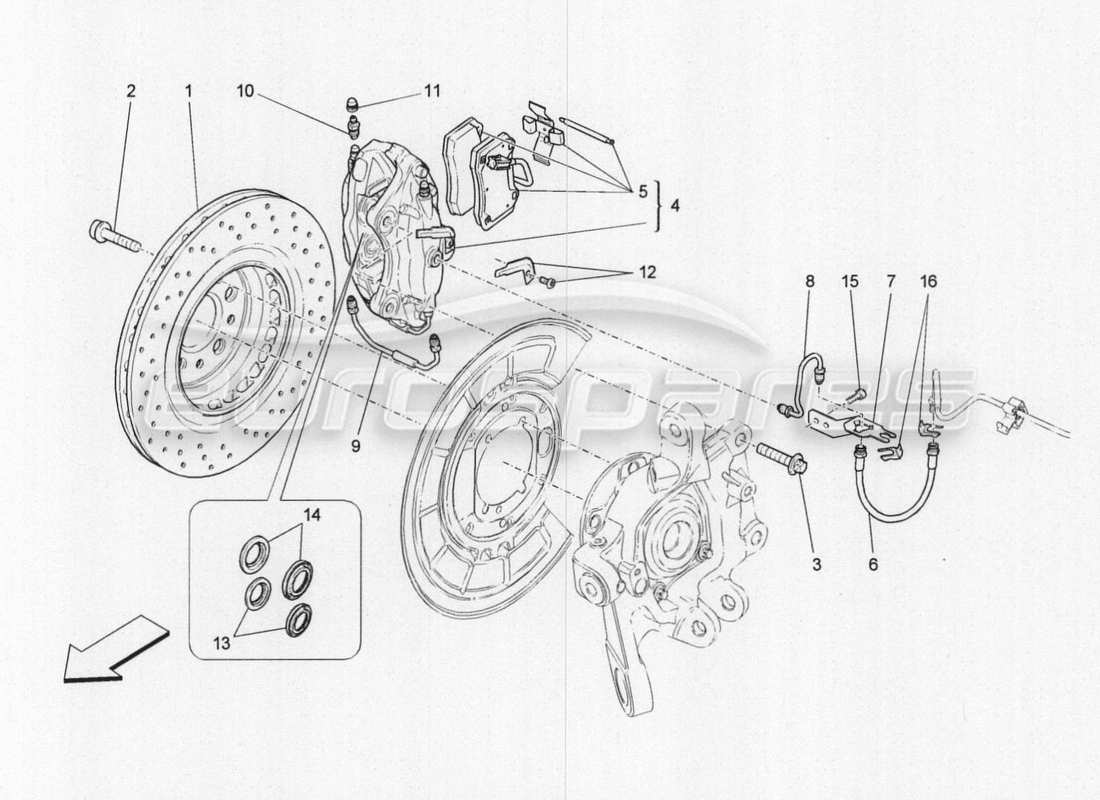 maserati qtp. v8 3.8 530bhp 2014 auto dispositivi di frenatura sulle ruote posteriori diagramma delle parti