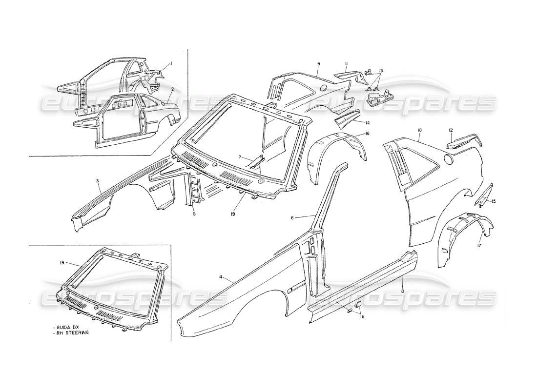 maserati shamal carrozzeria - pannelli esterni diagramma delle parti