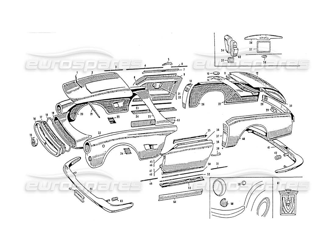 maserati 3500 gt corpo vignale diagramma delle parti