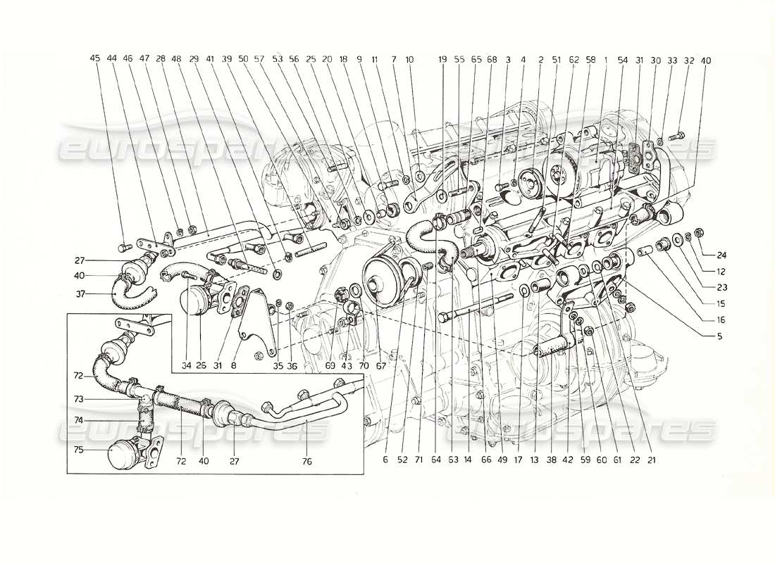 ferrari 308 gt4 dino (1976) pompa dell'aria posteriore e tubazioni (versioni usa e australiane 1976) diagramma delle parti