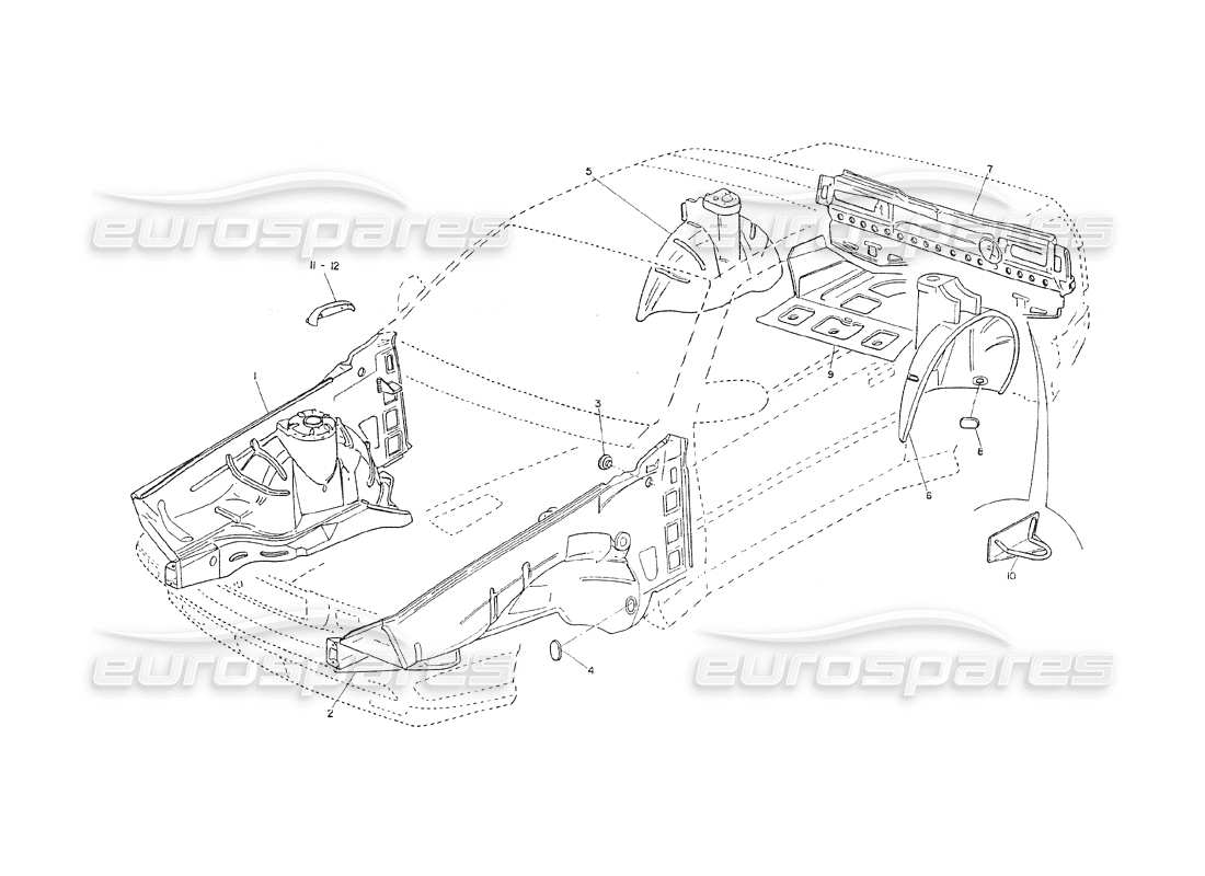maserati shamal carrozzeria - telaio interno diagramma delle parti