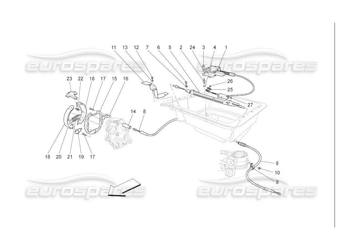 maserati qtp. (2007) 4.2 auto diagramma delle parti del freno a mano