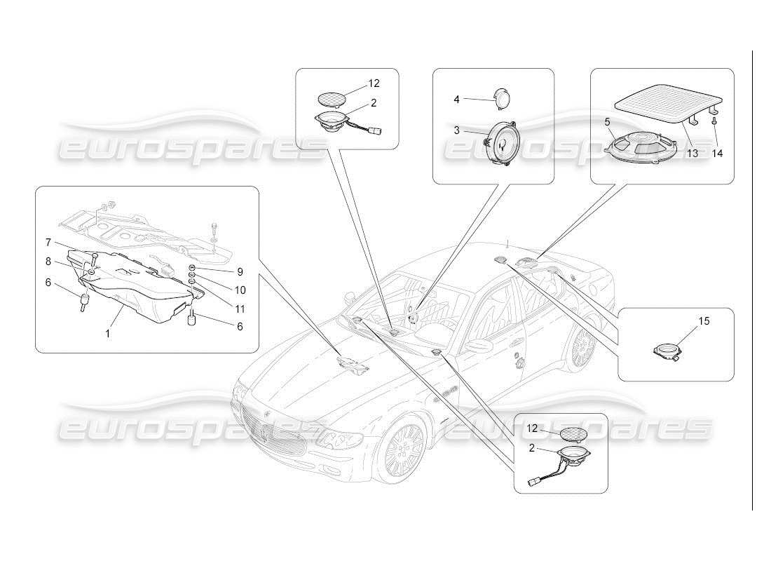 maserati qtp. (2007) 4.2 auto schema delle parti del sistema di diffusione del suono