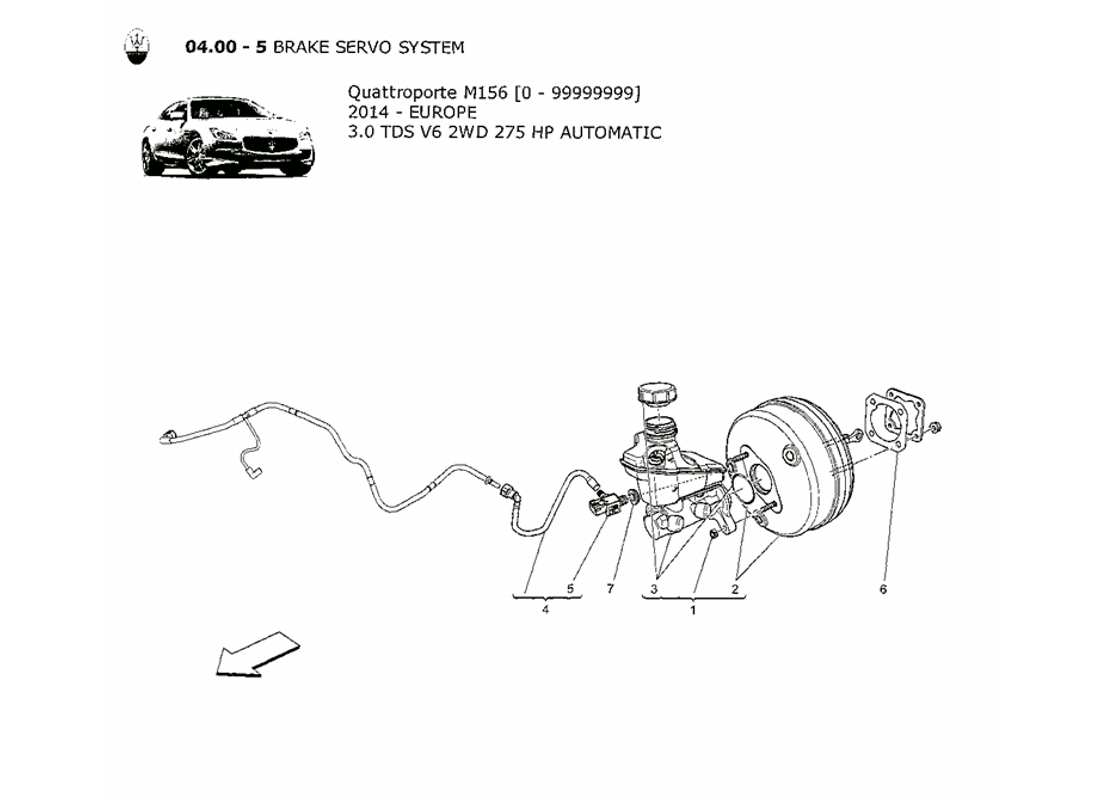 maserati qtp. v6 3.0 tds 275bhp 2014 diagramma delle parti del servosistema freno