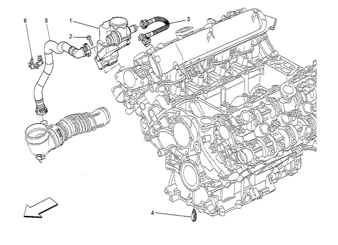 maserati qtp. v8 3.8 530bhp 2014 diagramma delle parti del sistema di ricircolo dei vapori d'olio