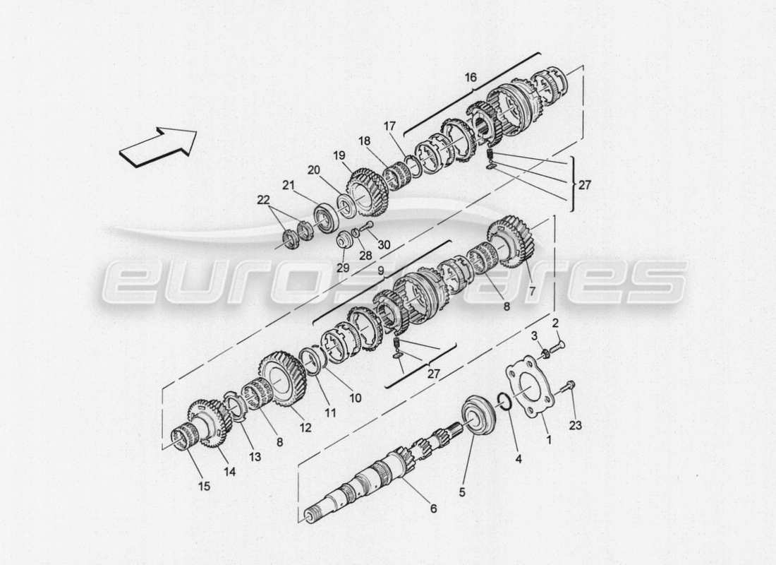 maserati granturismo special edition diagramma delle parti degli ingranaggi dell'albero principale