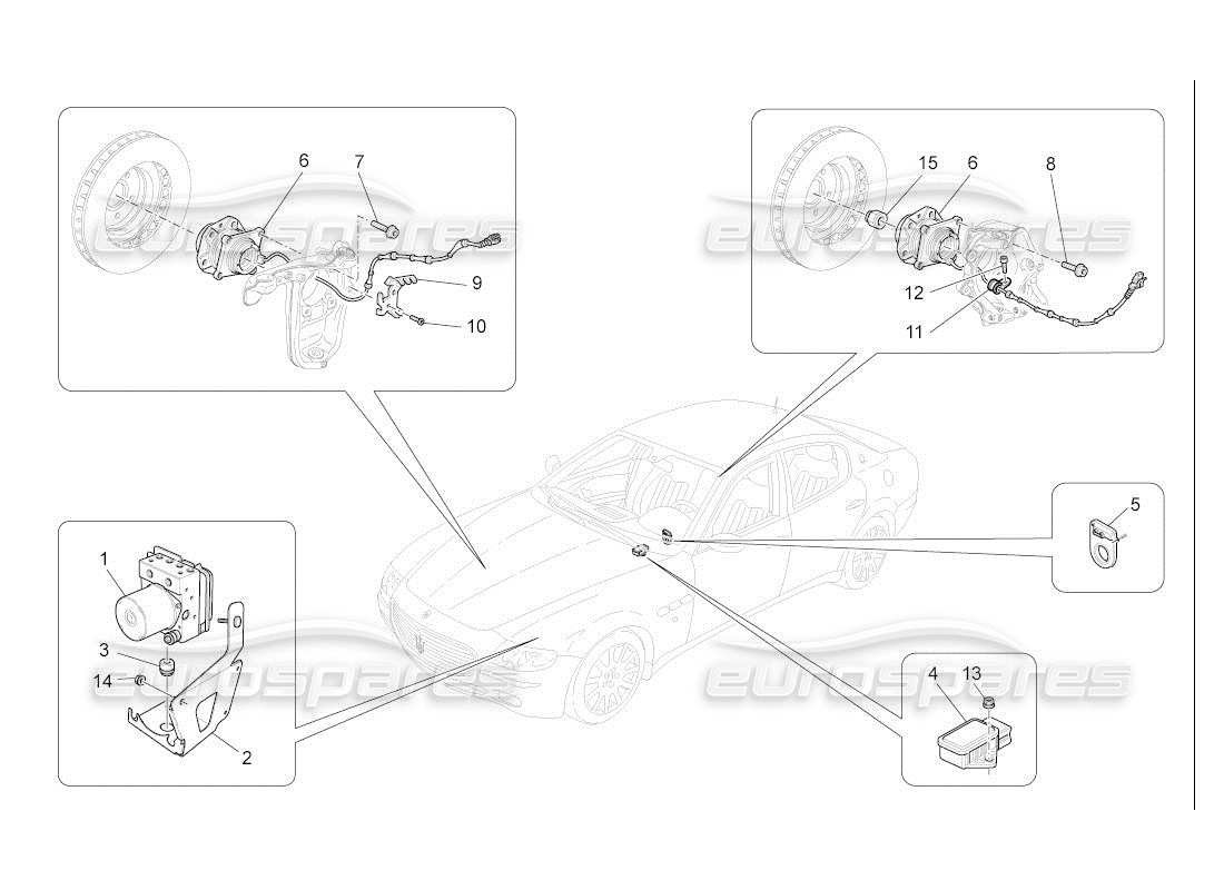 maserati qtp. (2007) 4.2 auto diagramma delle parti dei sistemi di controllo della frenatura