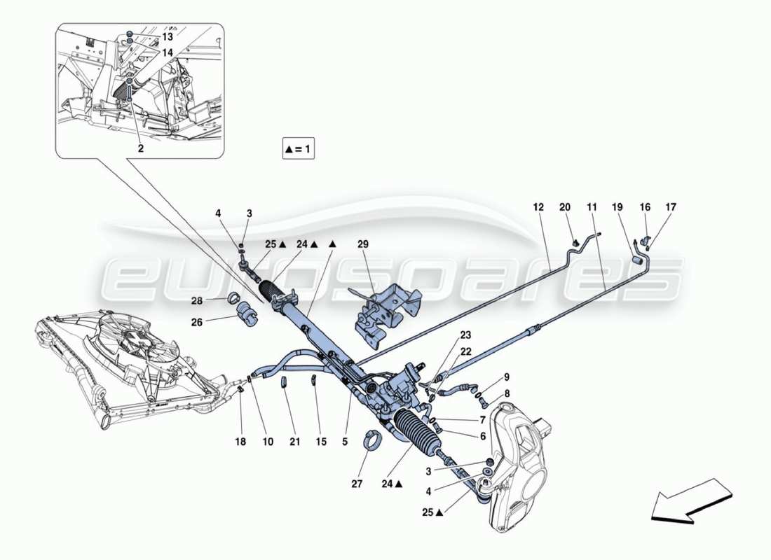 ferrari 488 challenge schema delle parti della scatola dello sterzo