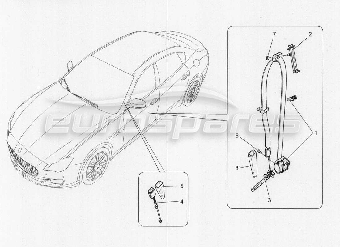 maserati qtp. v8 3.8 530bhp 2014 auto diagramma delle parti delle cinture di sicurezza anteriori