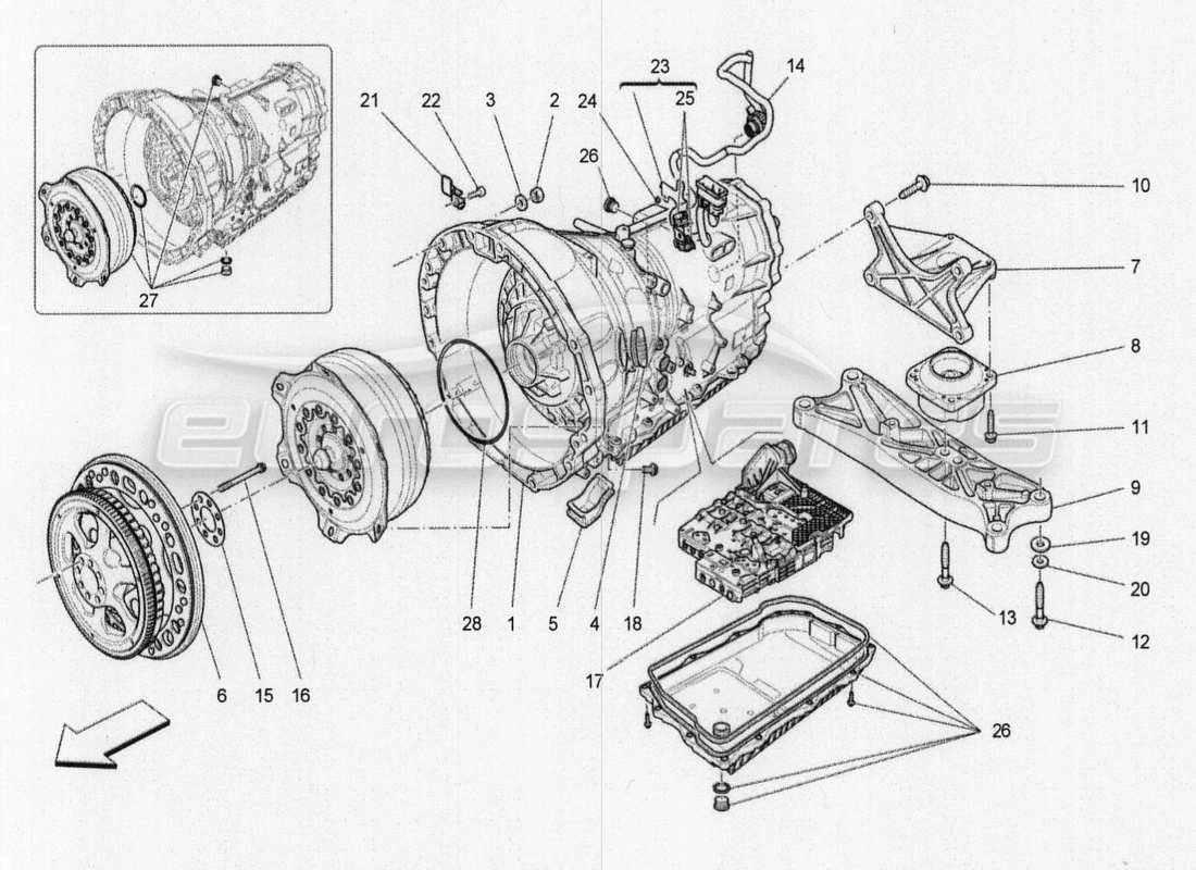 maserati qtp. v8 3.8 530bhp 2014 auto diagramma delle parti degli alloggiamenti del cambio