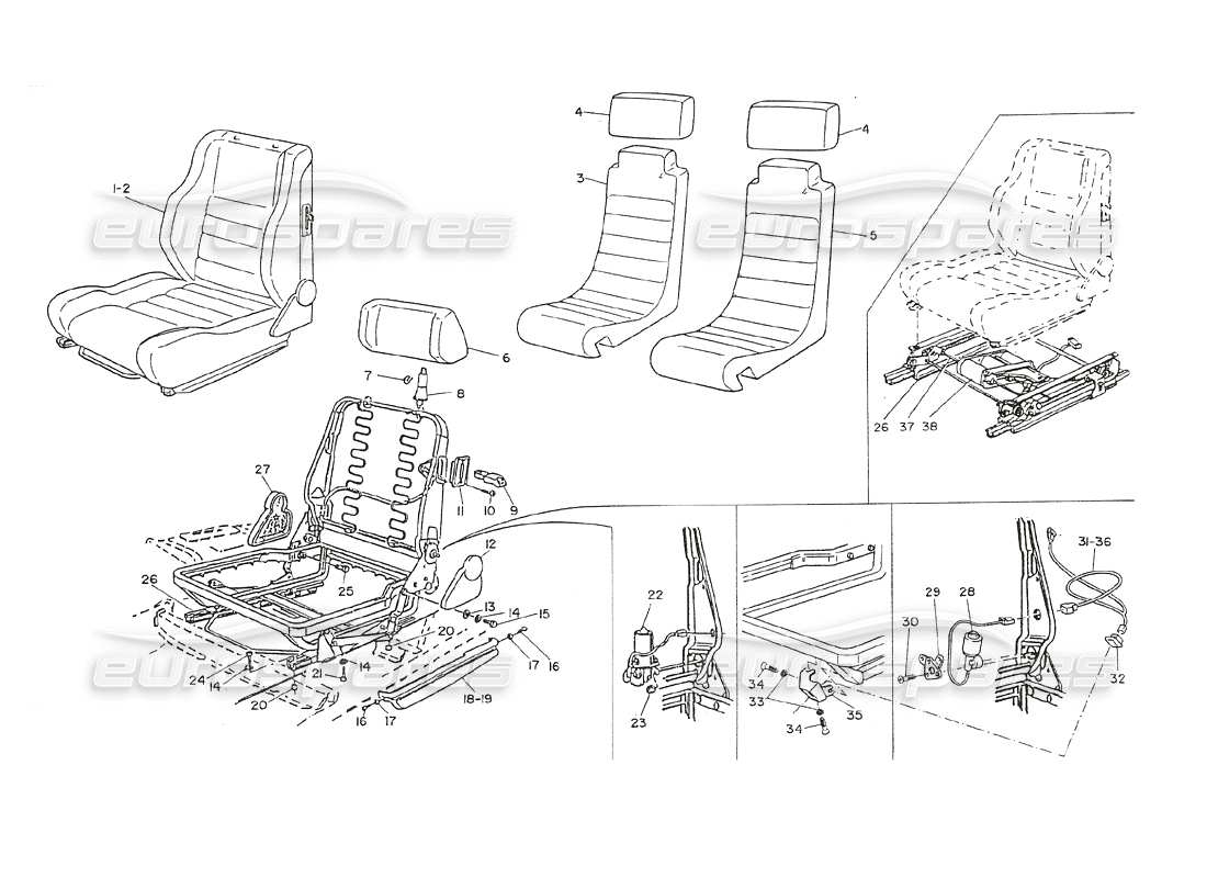 maserati shamal sedili anteriori e posteriori diagramma delle parti