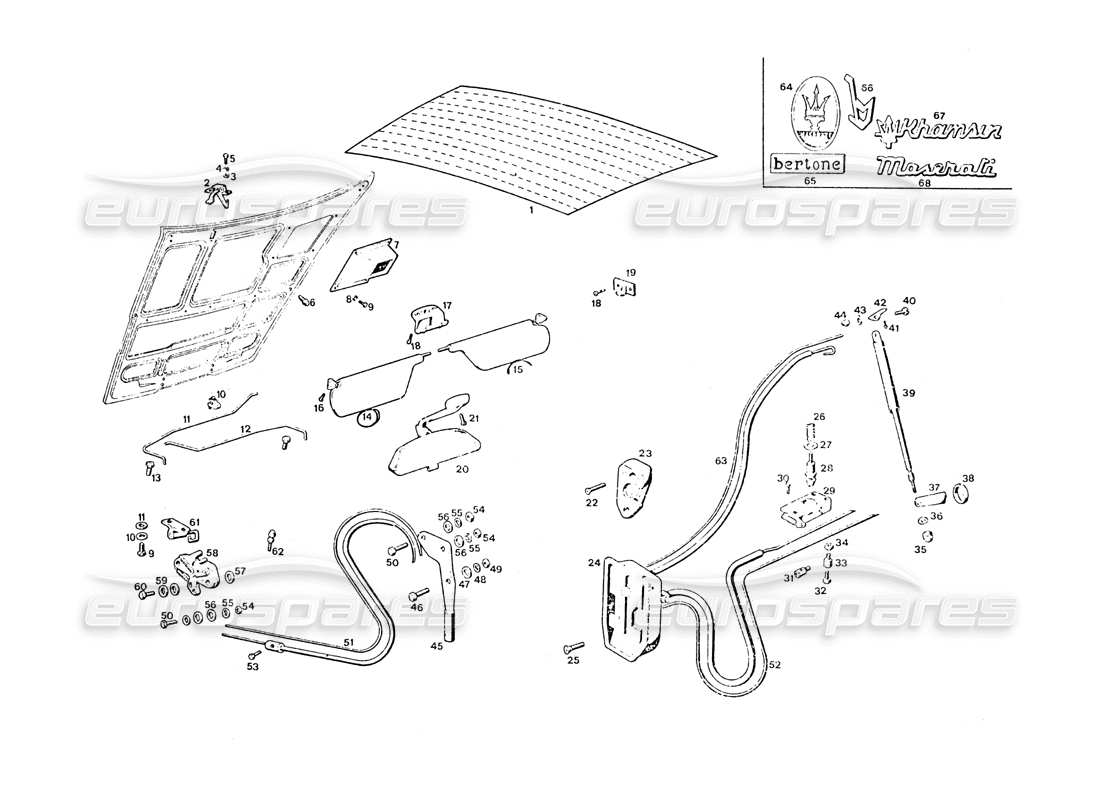 maserati khamsin vano motore e bagagliaio diagramma delle parti