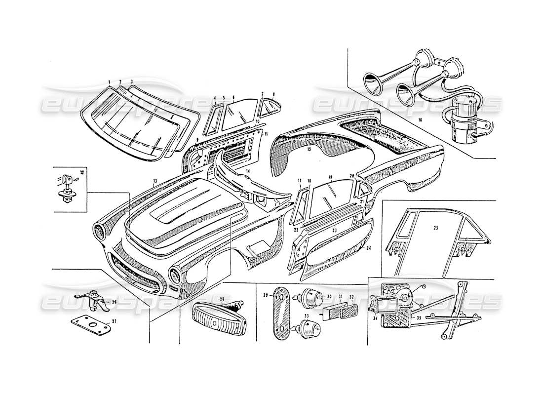 maserati 3500 gt body touring gti part diagram