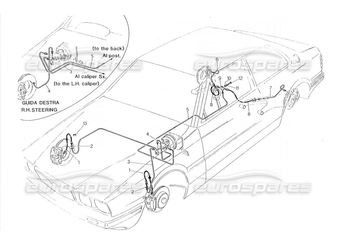 maserati 228 diagramma delle parti delle linee dei freni idraulici