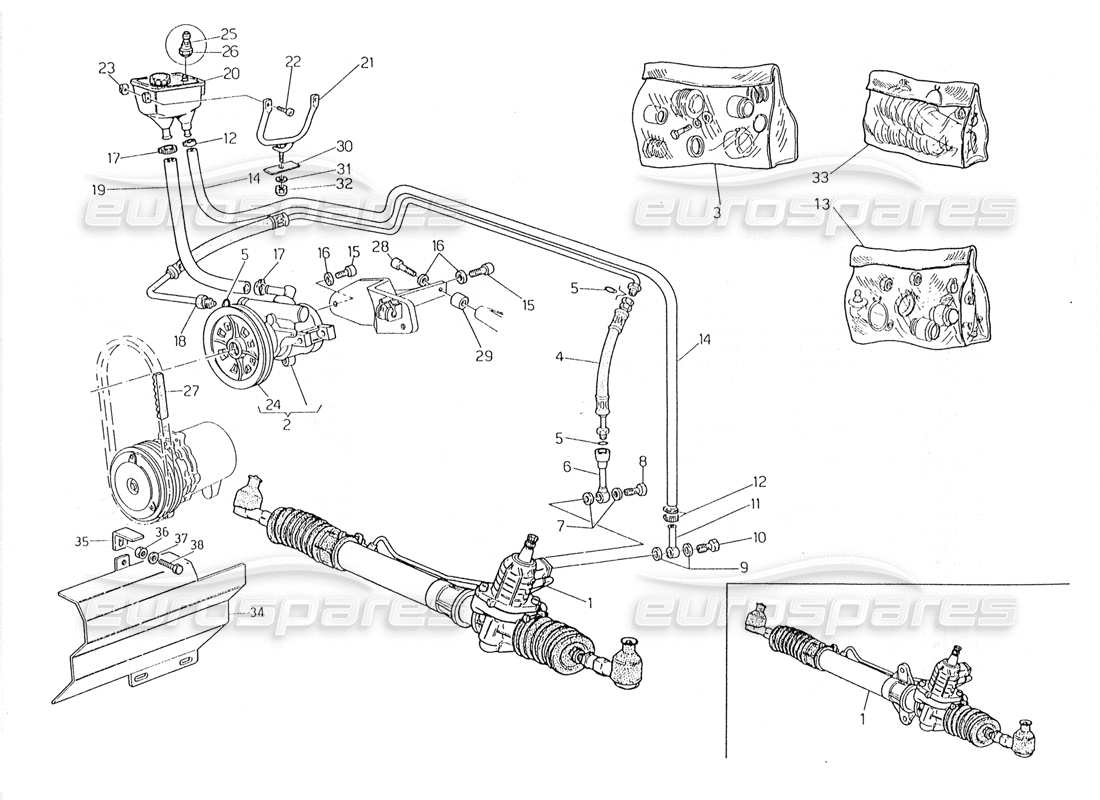 maserati 228 schema delle parti del sistema di servosterzo (sterzo sinistro).