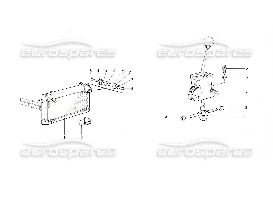 ferrari 308 gt4 dino (1976) radiatore acqua - alloggiamento leva cambio (versione usa 1976) diagramma delle parti