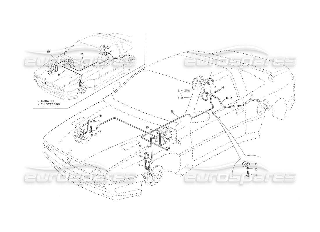 maserati shamal tubazioni del freno di potenza diagramma delle parti